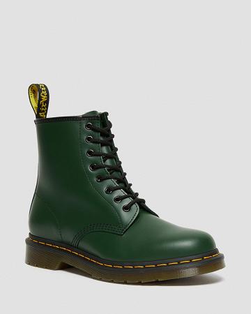 Green Men's Dr Martens 1460 Smooth Leather Lace Up Boots | CA 533MQZ